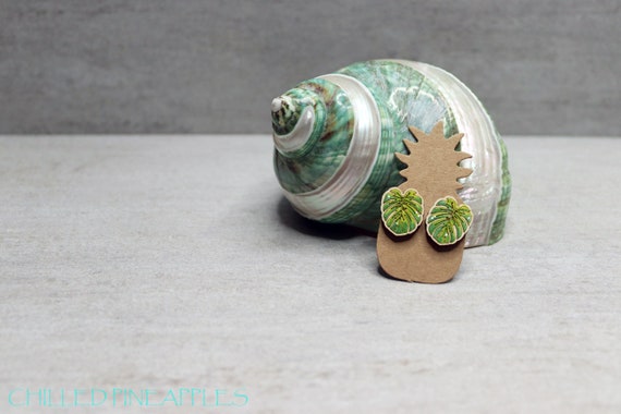 Monstera - Hand Painted Wooden Stud Earrings