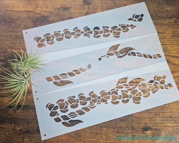 Puakenikeni and Ti Leaf Lei Polynesian Reusable Stencil DIY Cakes Tribal Painting Cards Wrapping Paper Tapa Design Wedding Birthday