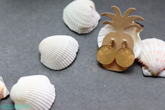 Lehua 'Ōhi'a Lehua Flower - Gold Mirror Acrylic Short Dangle Earring Studs