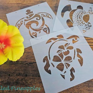 Tortue de mer polynésienne Hawaï Honu Plumeria Turtle Pochoir réutilisable motif gâteaux bricolage peinture faux tatouages cartes papier d'emballage décoration