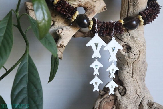 I'a - Long Fish Dangle Earrings with Abalone Shell Inlay
