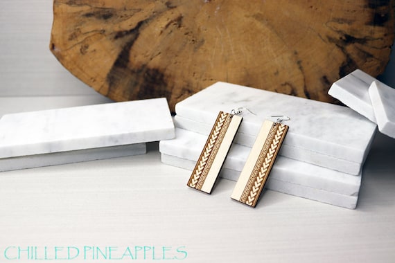 Polynesian Tribal Tapa Ihe, Spearhead - Lightweight Wooden Earrings