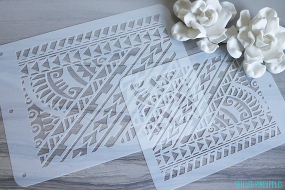 Polynesian Tribal Block Stencil Pattern - DIY Cakes, Painting, Fake Tattoos, Cards Wrapping Paper Decoration