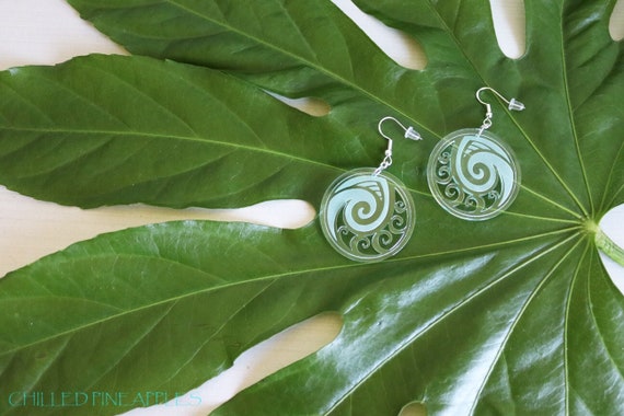 Nalu Wave Ocean Circle - Blue Green "Glass" Acrylic Earrings