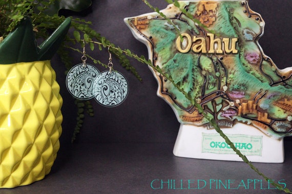 Polynesian Tribal Circle (Large) - Transparent "Glass" Laser-Etched Acrylic Earrings