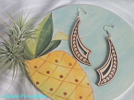 Polynesian Large Wooden Earrings Ihe Hawaiian Spearhead