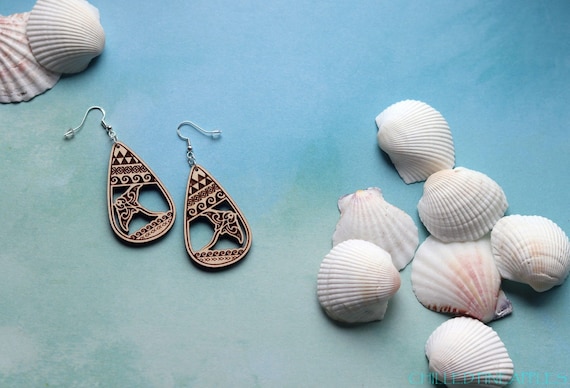 Polynesian Manta Ray Open Cut, Teardrop Earring - Hawaiian Hāhālua, Wooden Earrings Small or Large (2022 Design)