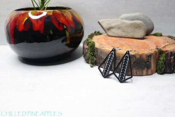 Polynesian Tribal, Arrows, Spearhead, Hawaiian Ihe - Laser Engraved, Black, Acrylic Earrings