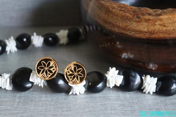 Tiare and Polynesian Tribal Set of Two - Gold or Silver Mirror, Metal, Hair Screw, Spiral, Corkscrew Hair Pin, Hair Accessory