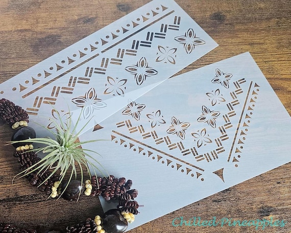 Polynesian Reusable Stencil Pua Pattern DIY Cakes Tribal Painting Fake Tattoos Cards Wrapping Paper Decoration Tapa Design Wedding Birthday