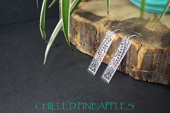 Polynesian Tribal - Clear, Lightweight, Acrylic Earrings
