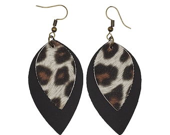 Faux Leather Layered Teardrop, Leopard Earrings, Brown And Black, Lightweight Earrings, Fall Earrings, Statement Earrings, Women's Earrings