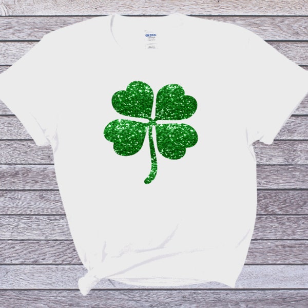 Four Leaf Clover Tee, Glitter Shirt, St Patricks Day Tee, Shamrock Shirt, Luck Shirt, Gift For Her, Womens Shirt, Irish Shirt, St Pattys Tee
