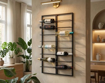 Industrial Black Metal Wine Rack | 16 Bottle Capacity | Modern Minimalist Storage