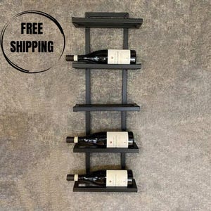 Contemporary Wall-Mounted Wine Rack – Matte Black Metal Holder for 5 Bottles | Minimalist and Stylish Wine Storage for Elegant Homes