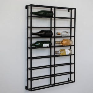 Handmade Industrial Black Metal Wall Wine Rack - Holds 8 Bottles