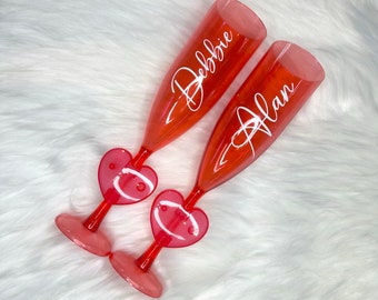 Personalised heart valentines red flutes | plastic cups | valentines