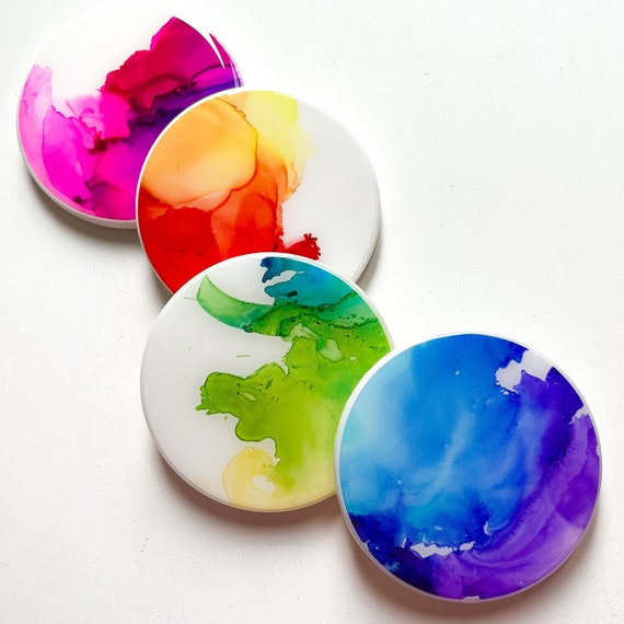 Rainbow Alcohol Ink Resin Coasters