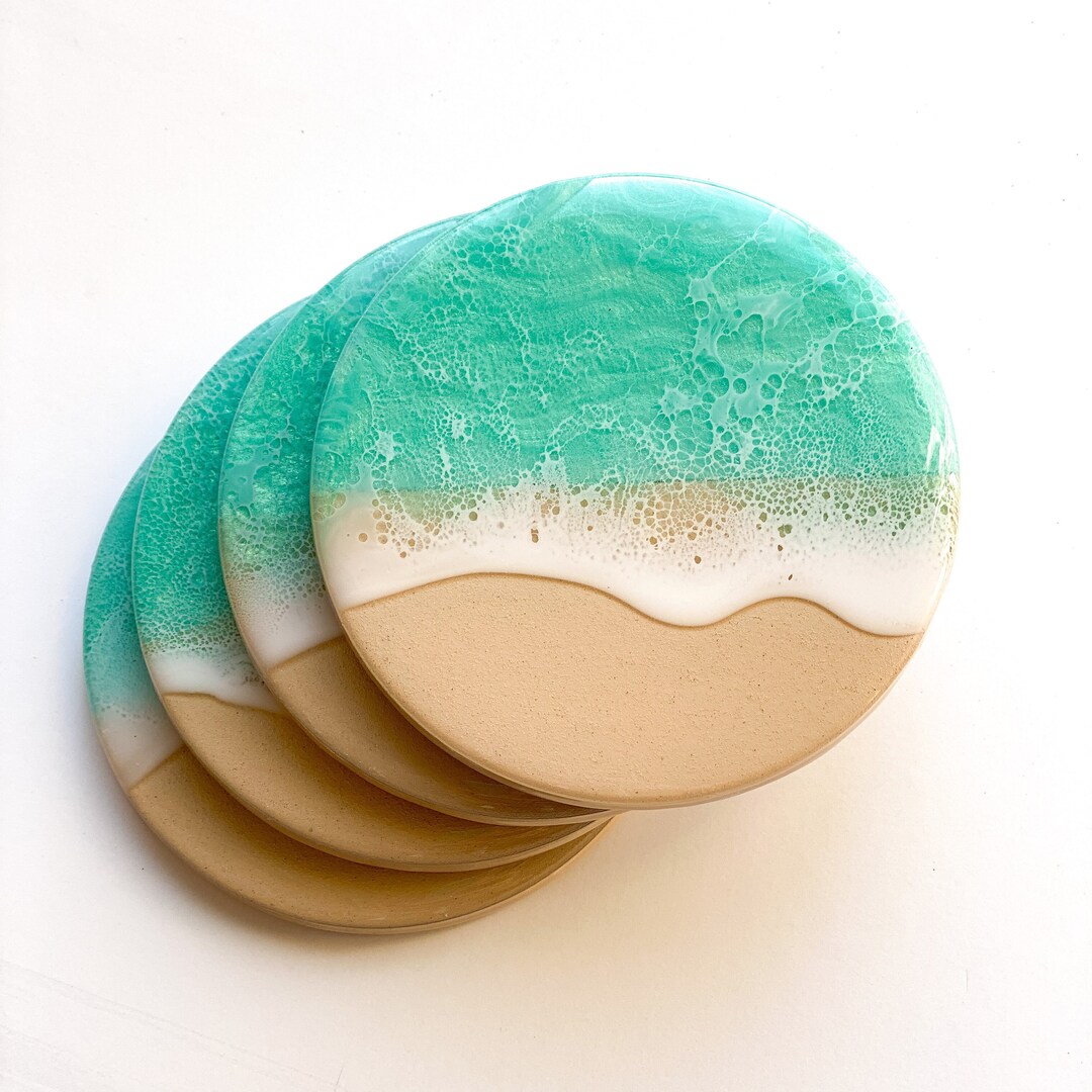 Seafoam Green Beach Coasters Set of 4 Beach Coasters Resin Etsy