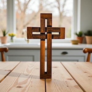 Cruz de madera hecha a mano / Cruz de madera / Tejido / Infinito / Decoración de pared para el hogar / Regalos y decoración cristianos de Jesús