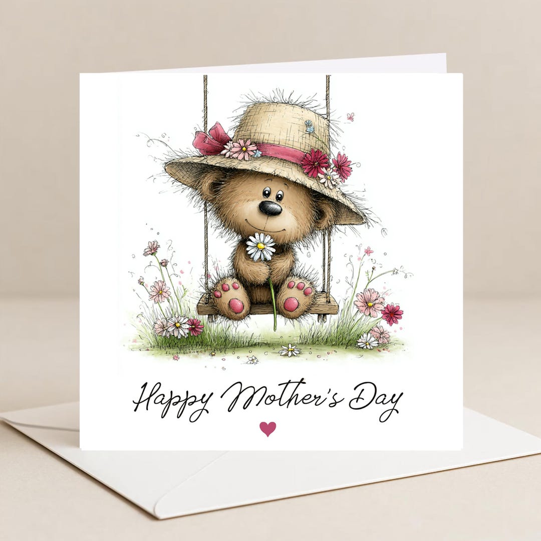 MOTHERS DAY Card, Floral Bear Happy Mothers Day Card, Card for Mothers ...