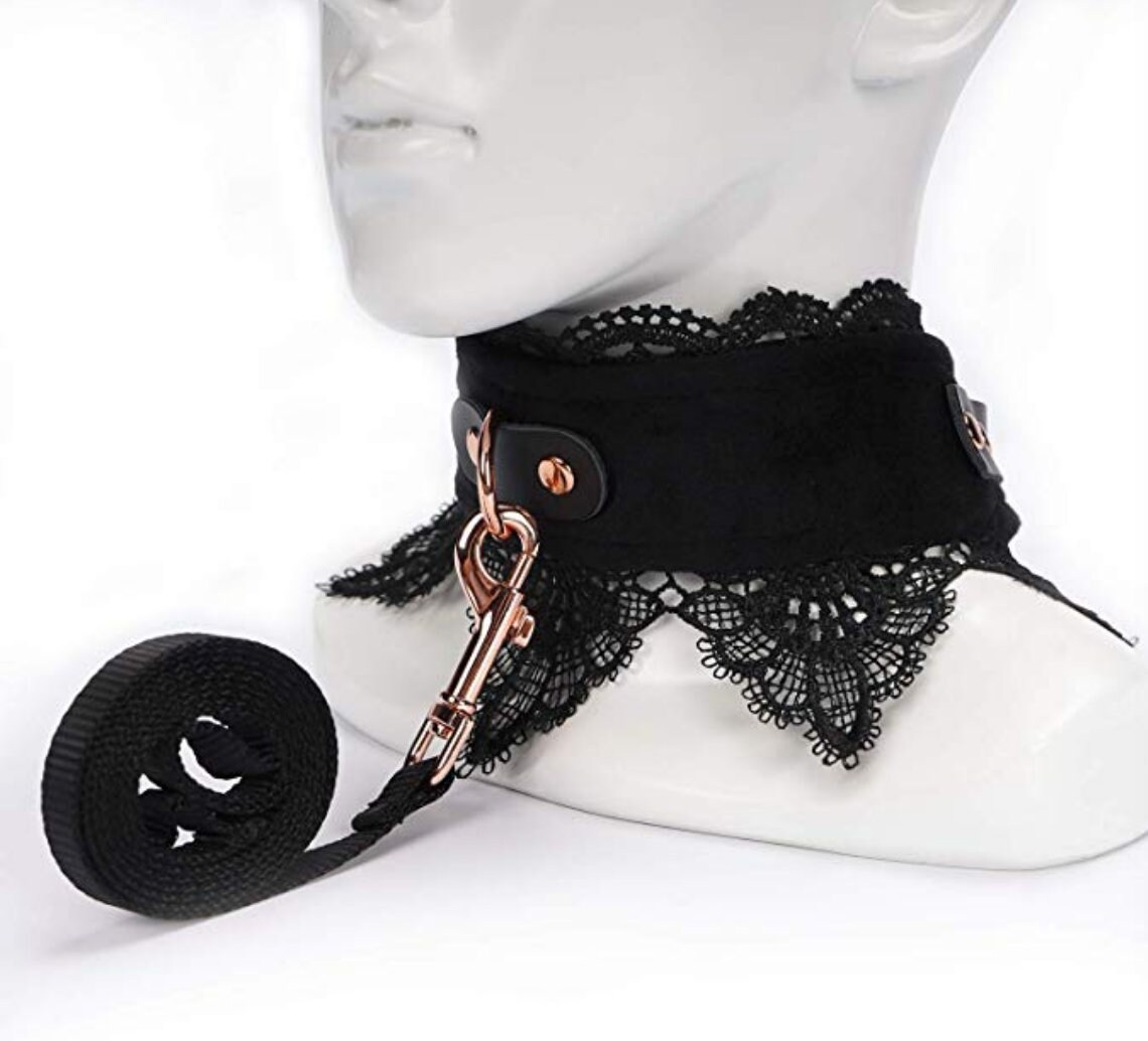 Leather Collar and Leash Kit Black Lace Leather Choker for Etsy