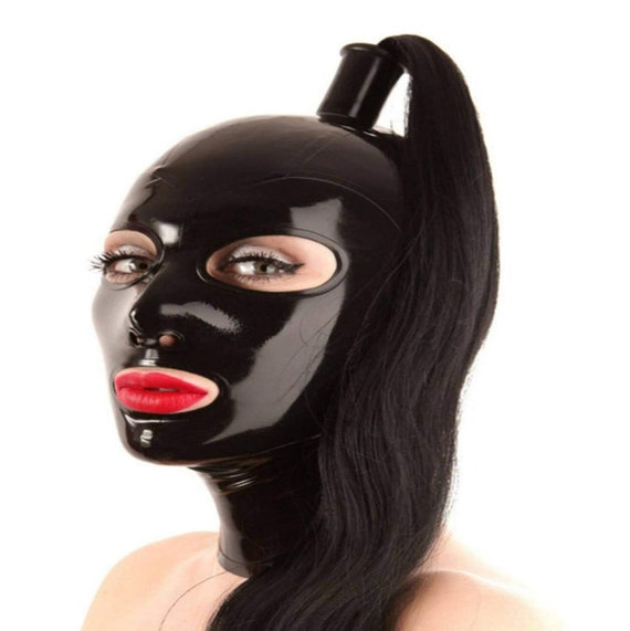 Latex Slave Girls Porn Galleries - Latex Hood Mask Open Eyes Mouth Face Cover With Hollow Braid - Etsy
