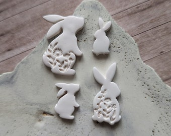 Floral Bunnies - Rabbit polymer clay jewellery cutters - Easter