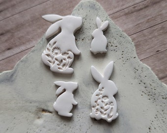 Floral Bunnies - Konijn polymeerklei sieraden uitstekers - Pasen