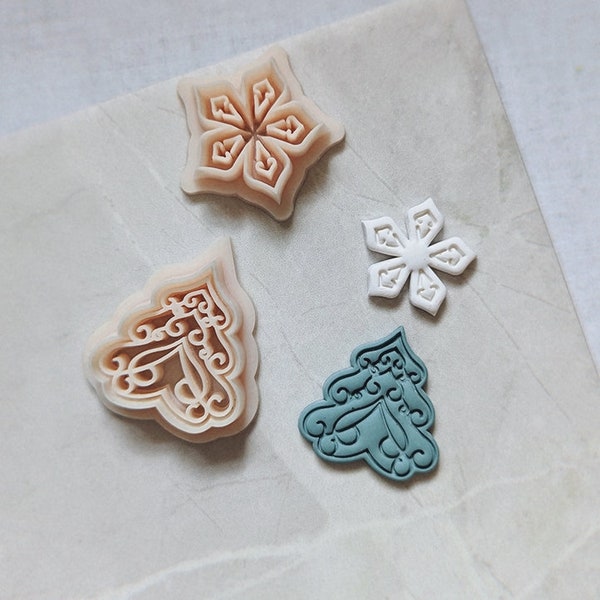 Decorative Nordic style Christmas tree and star polymer clay jewellery cutters - embossed festive cutters
