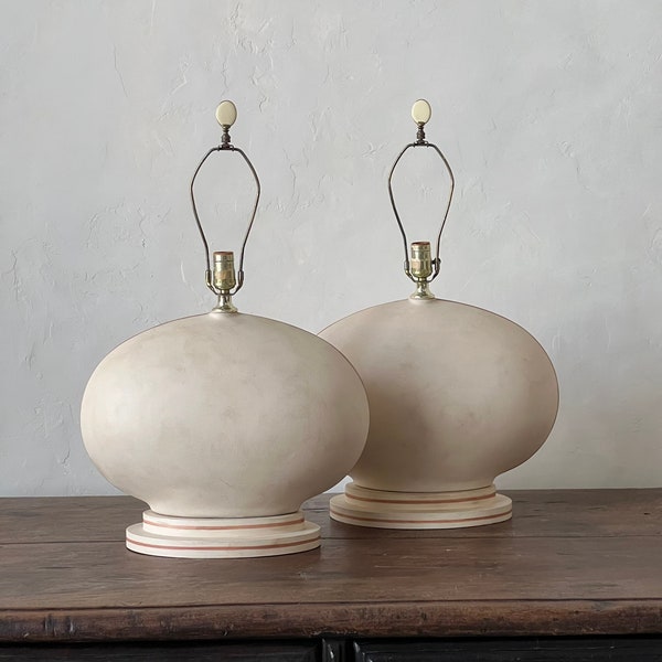 Pair of Vintage Painted Ceramic Lamps