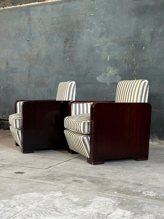 Pair French Art Deco Club Chairs