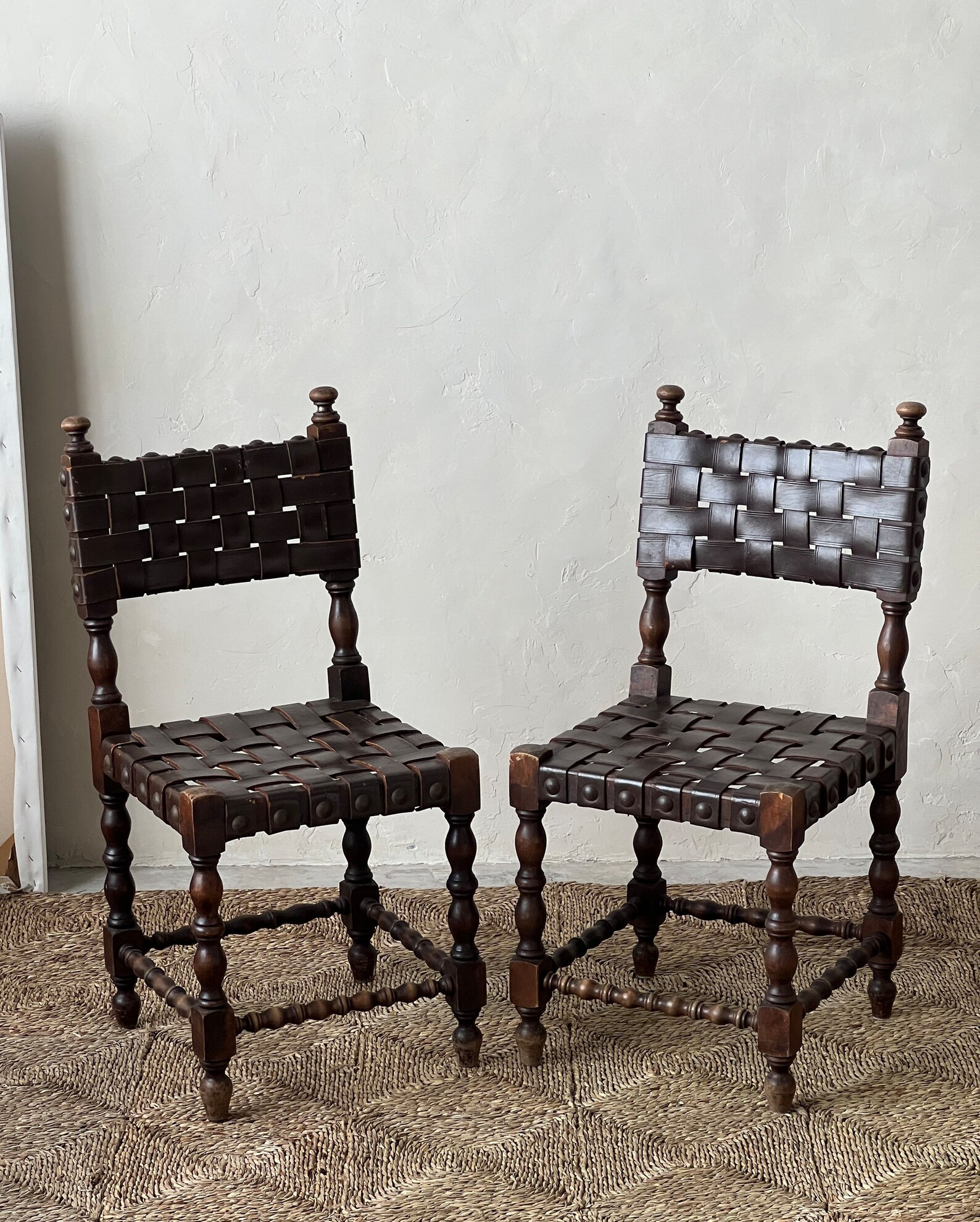 Pair of Vintage Spanish Leather Strap Chairs Etsy