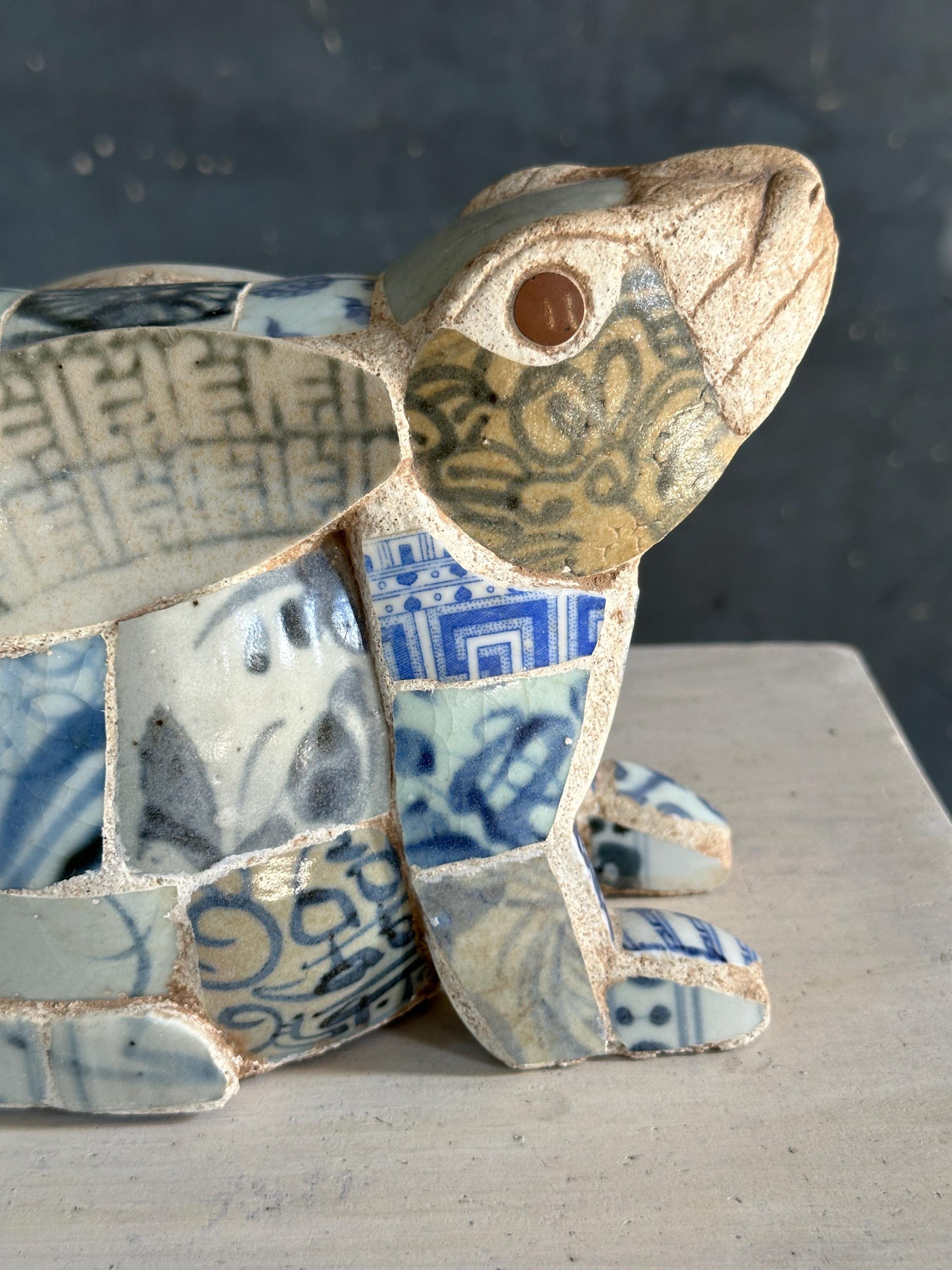 Porcelain Chinese Pattern Rabbit Rabbit Statue Made From Chinese Porcelain Shards - Etsy