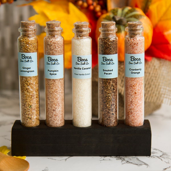 Fall Favs 5pc Infused Sea Salt Variety Pack (Wooden Holder Optional) Thanksgiving Hostess Gift Chef Gift Gift for Cooks