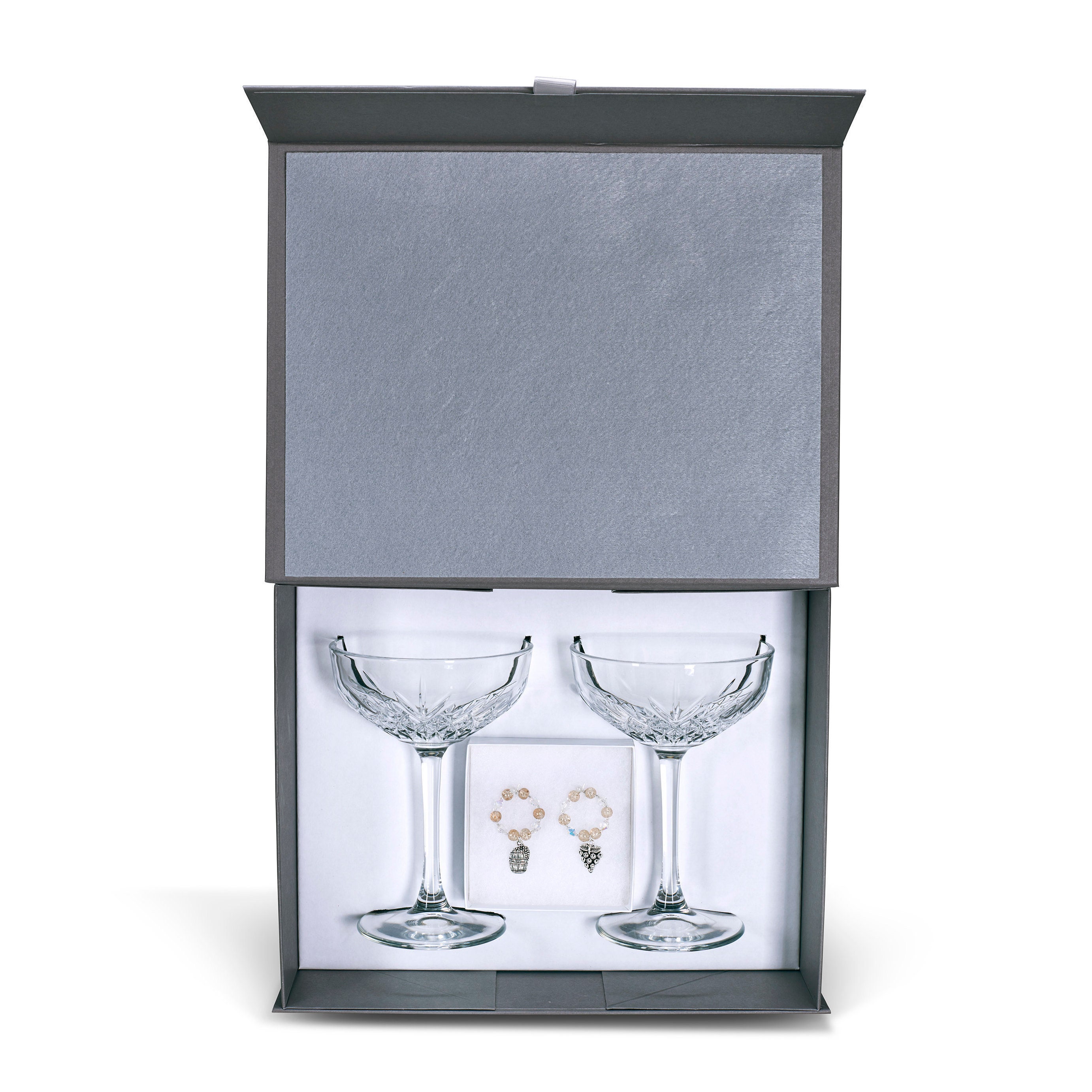 Wine Lovers Gift Box Champagne Glasses with Glass Charms Gift Etsy
