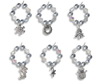 Premium Christmas Wine Glass Charms - Silver Colour Theme