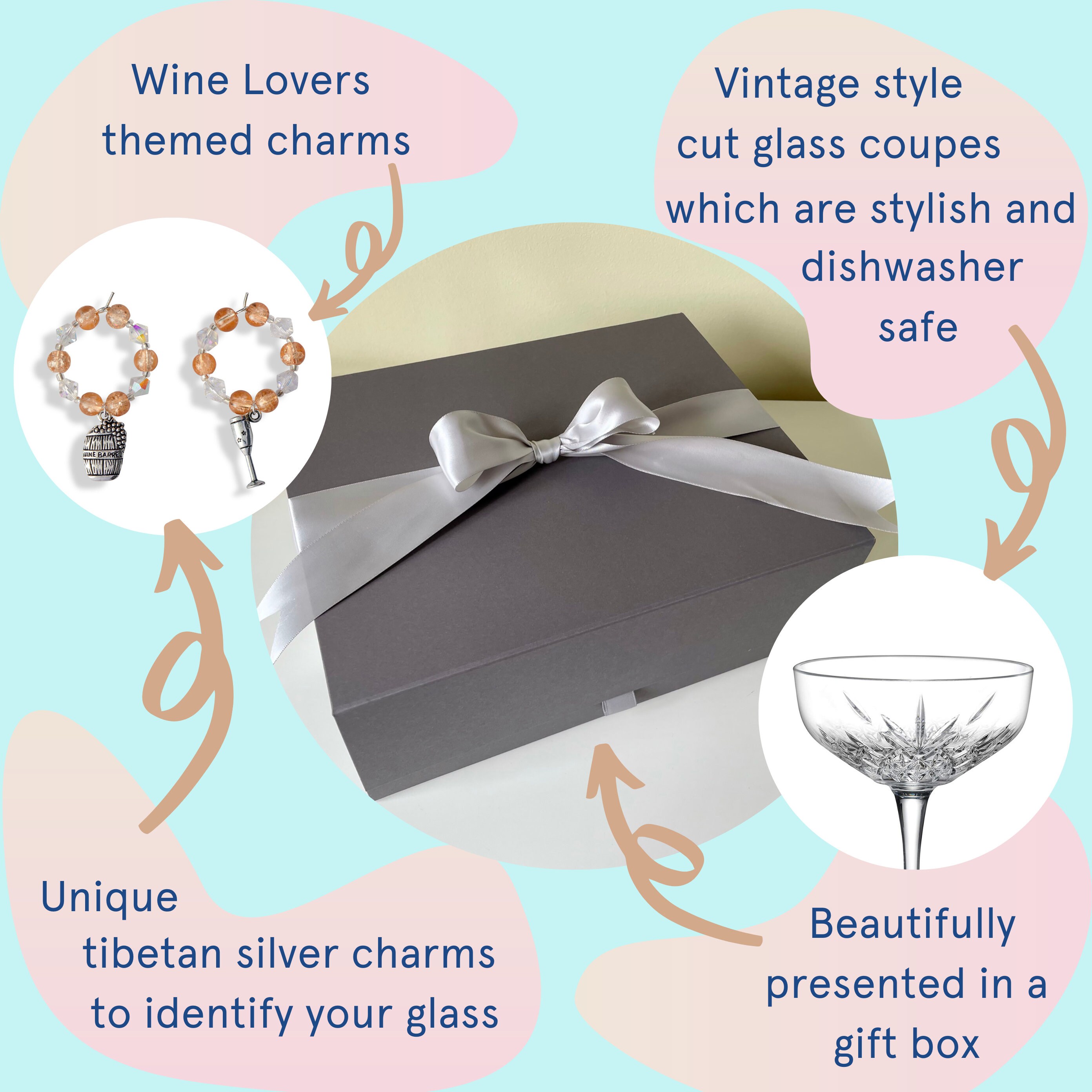Wine Lovers Gift Box Champagne Glasses with Glass Charms Gift Etsy