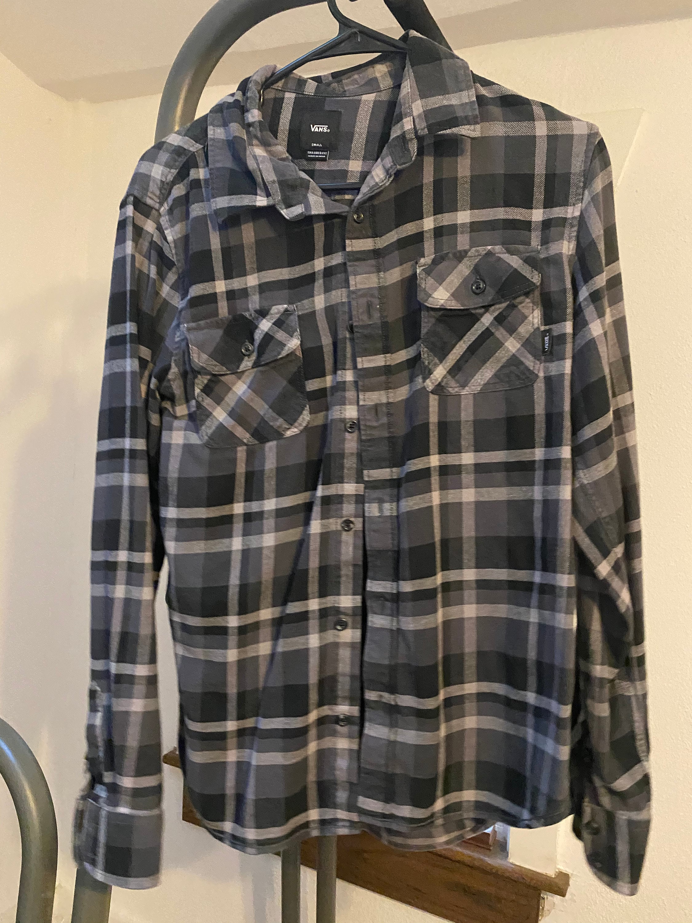 Vans Black/gray Plaid Button Down Shirt - Etsy
