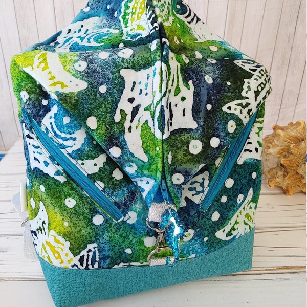 Beachy Backpack Purse Batik Fish Pool Lake Boat