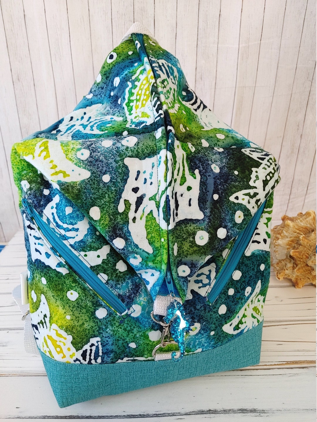 Beachy Backpack Purse Batik Fish Pool Lake Boat Etsy