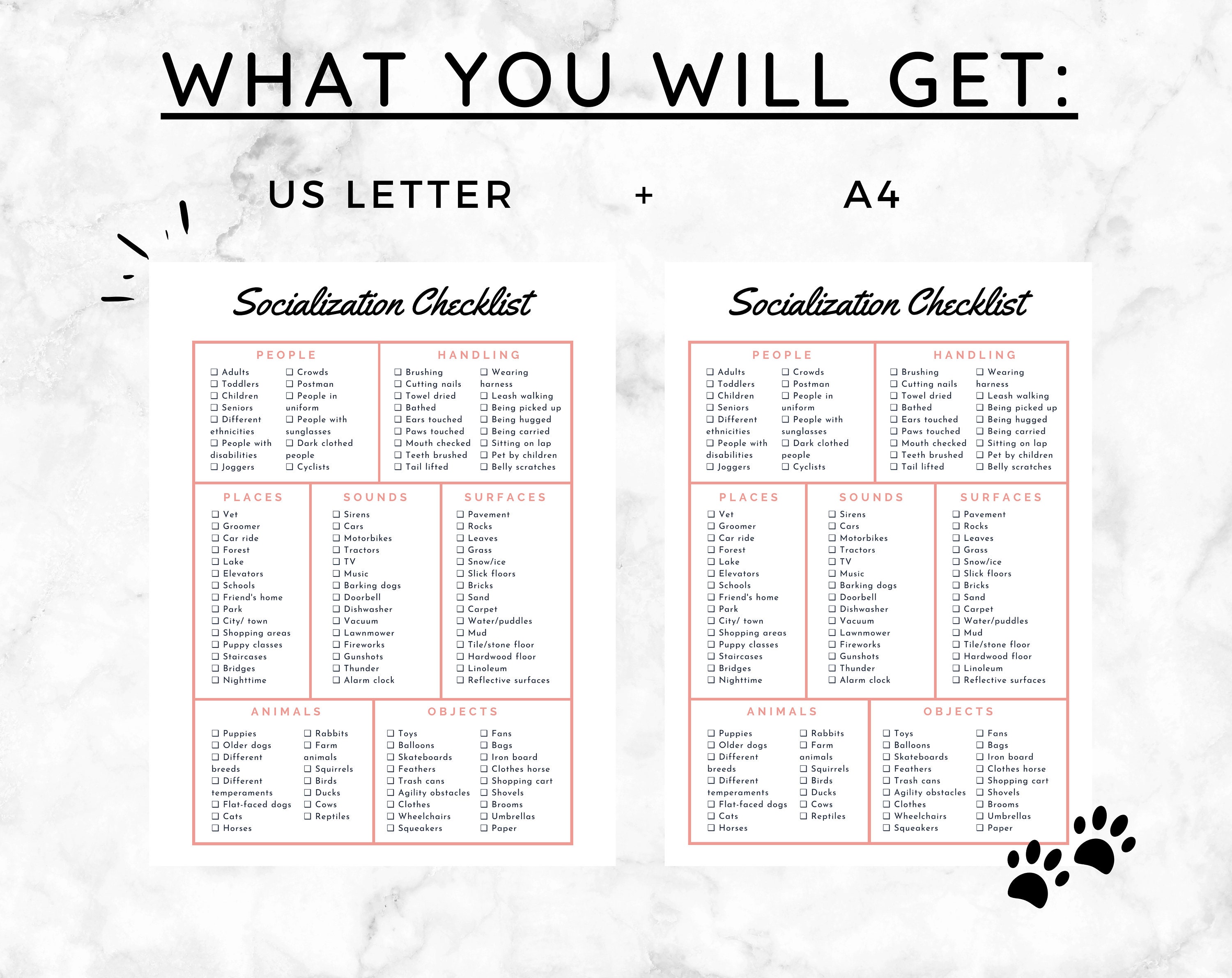 PRINTABLE Puppy Socialization Checklist, Dog Socialization, Puppy Training Checklist, Pet ...