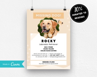 PRINTABLE Missing Dog Poster, Missing Dog Flyer, Lost Dog, Missing Pet, Printable Dog Poster, Canva Template, Customizable