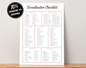Lista de verificación de socialización de cachorros IMPRIMIBLE, socialización de perros, lista de verificación de adiestramiento de cachorros, rastreador de mascotas, hoja de trabajo de mascotas, lista de verificación de adiestramiento de perros