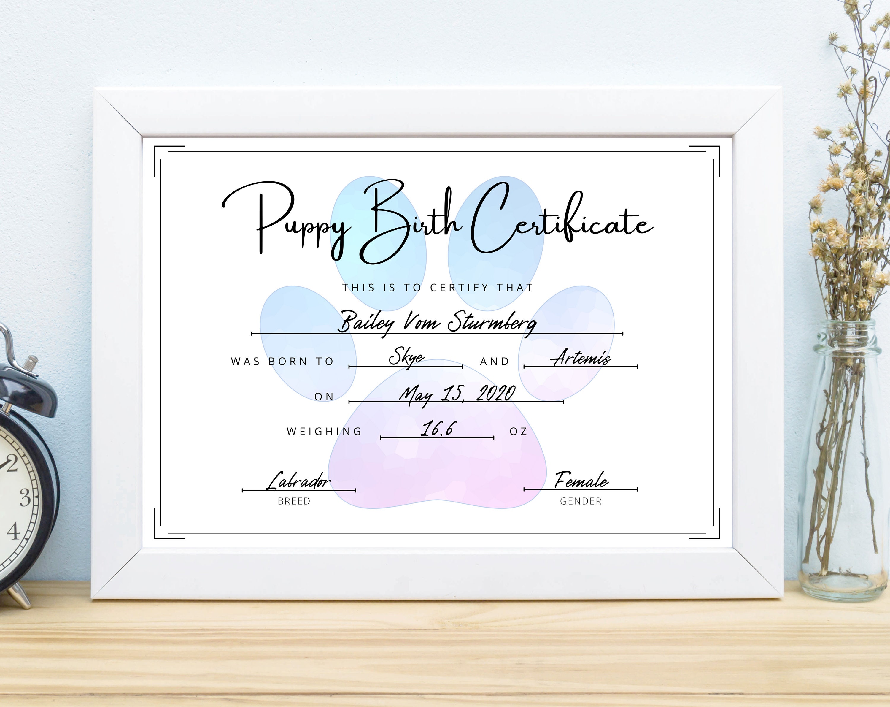 PRINTABLE Puppy Birth Certificate, Breeder Birth Forms, Gift for Dog ...