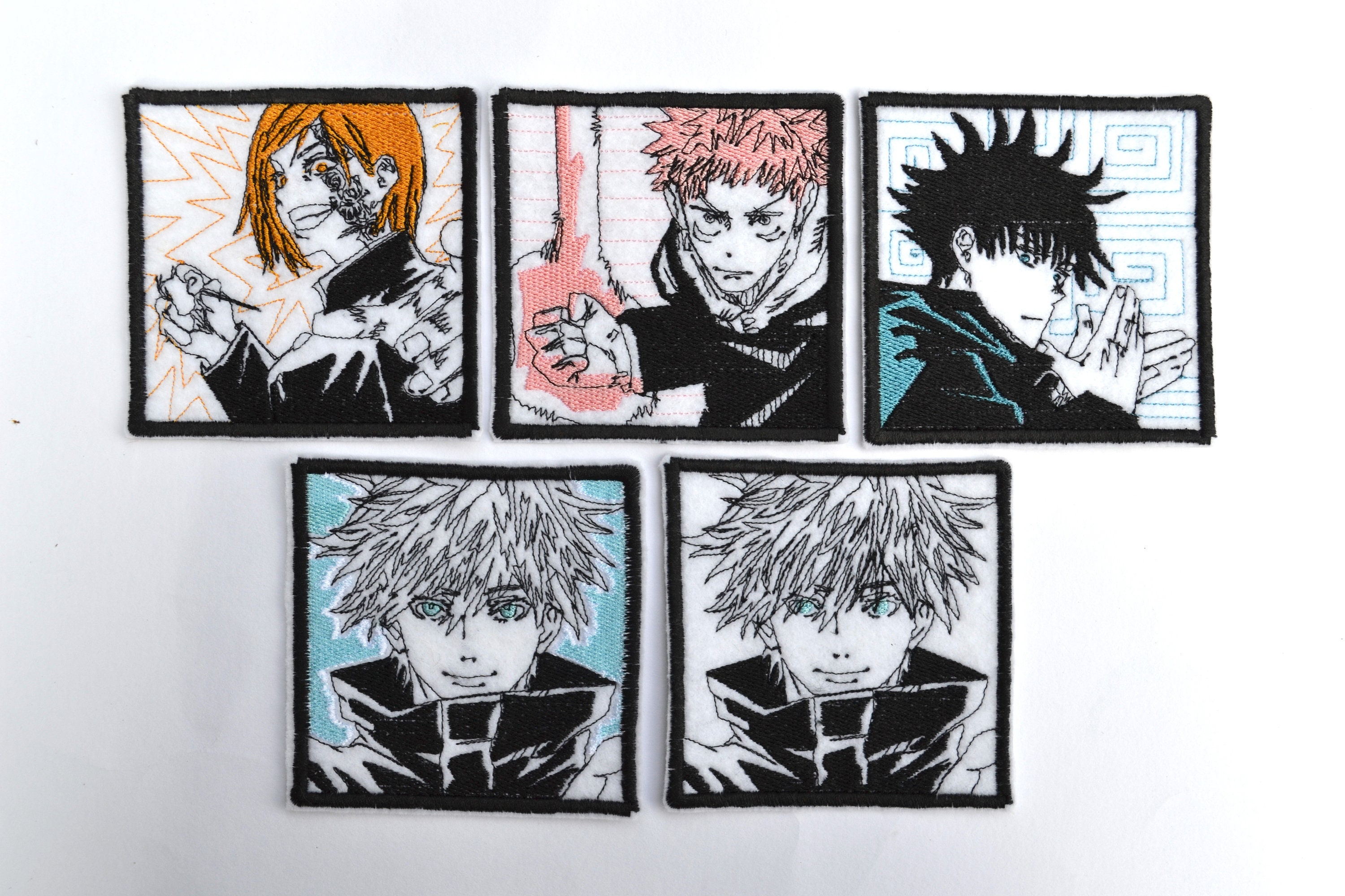 jujutsu kaisen patch, iron on anime patch, megumi, yuji, nobara, gojo