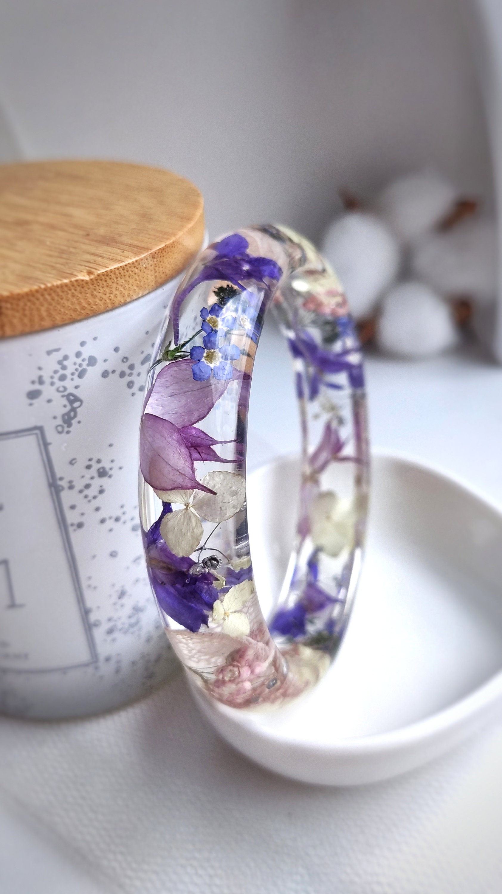 Flower resin bracelet Resin floral bracelet Dried flowers Etsy
