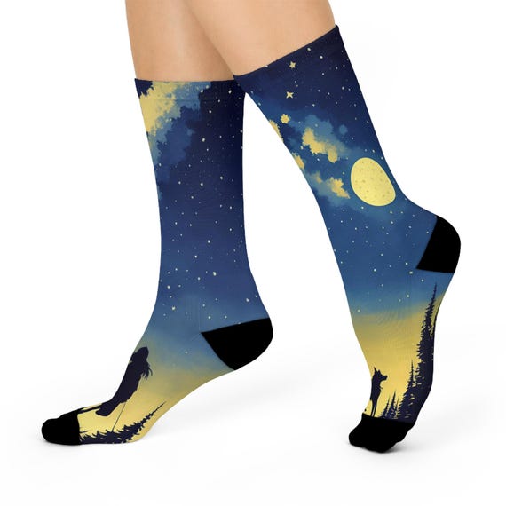 Dog Lover's Night Sky socks- Unique Silhouette Art- Gift for Pet Owners