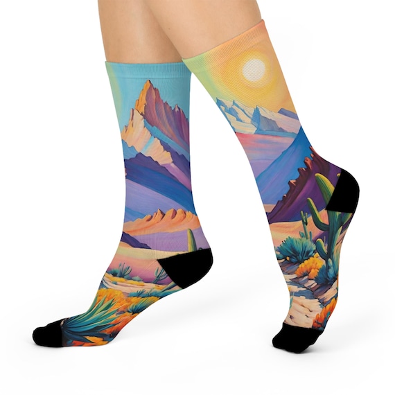 High Sierra Desert Peak Crew Socks- Artistic sunset Mountain Landscape