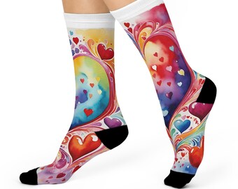 Calcetines Eternal Hearths Watercolors con diseño abstracto vibrante de amor